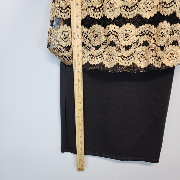 Vintage Y2K Gold Lace Banded Mini Dress Size S Bodycon Sleeveless Evening Glam - Picture 12 of 14